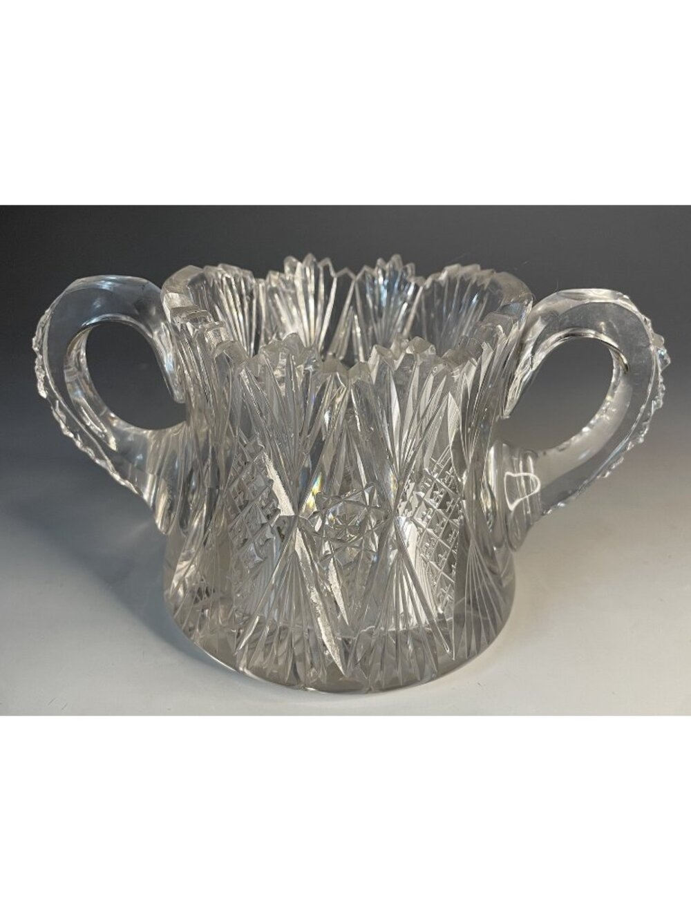 Antique Cut Glass Crystal Open Sugar Double Handle American Brilliant Period ABP